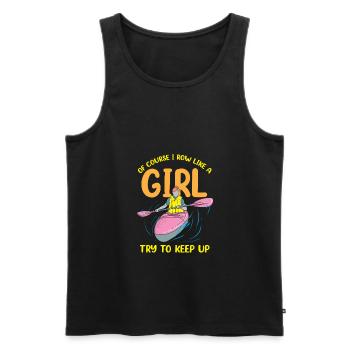 Funny Rowing Like A Girl Rower Coxswain - Men's Premium Organic Tank Top - black - Front - AI Model Male 178 light (178cm)