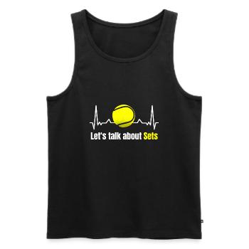 Tennis Sort Let’s talk about Sets Tennis Trainer - Débardeur bio Premium Homme - noir - Devant - AI Model Male 178 light (178cm)