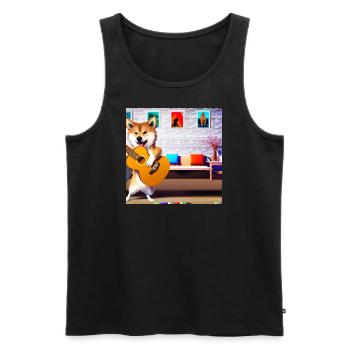Shiba Inu playing Gitarre in the living room - Männer Premium Bio Tank Top - Schwarz - Vorne - Michal (187cm)