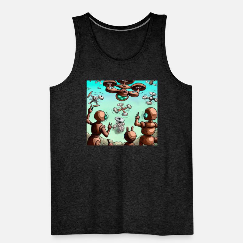 Robots surrounded by drones Männer Premium Bio Tank Top