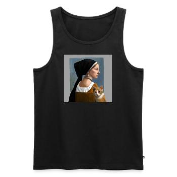 Katze mit Dame in Gemälde im Johannes Vermeer Stil - Männer Premium Bio Tank Top - Schwarz - Vorne - AI Model Male 178 light (178cm)