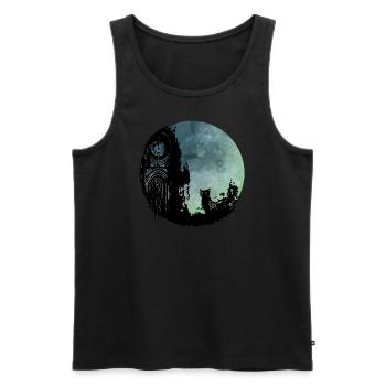 Alter Uhrturm mit Katze (Grünblau) - Männer Premium Bio Tank Top - Schwarz - Vorne - AI Model Male 178 light (178cm)
