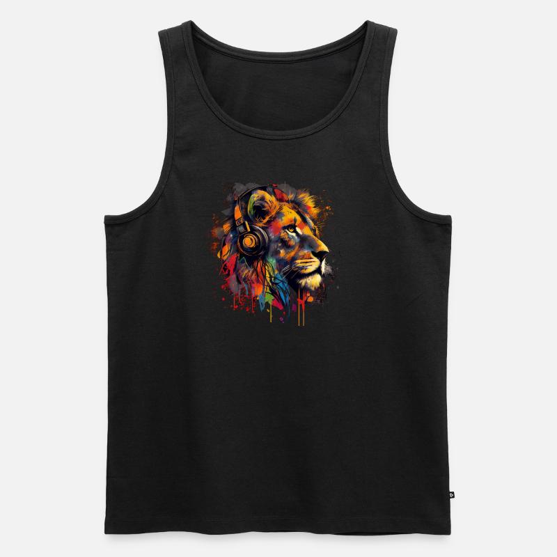Löwe mit Kopfhörern - Männer Premium Bio Tank Top - Schwarz