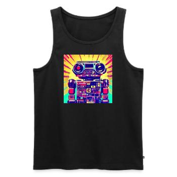Pop Art Style Robot à partir d’un système stéréo - Débardeur bio Premium Homme - noir - Devant - AI Model Male 178 light (178cm)
