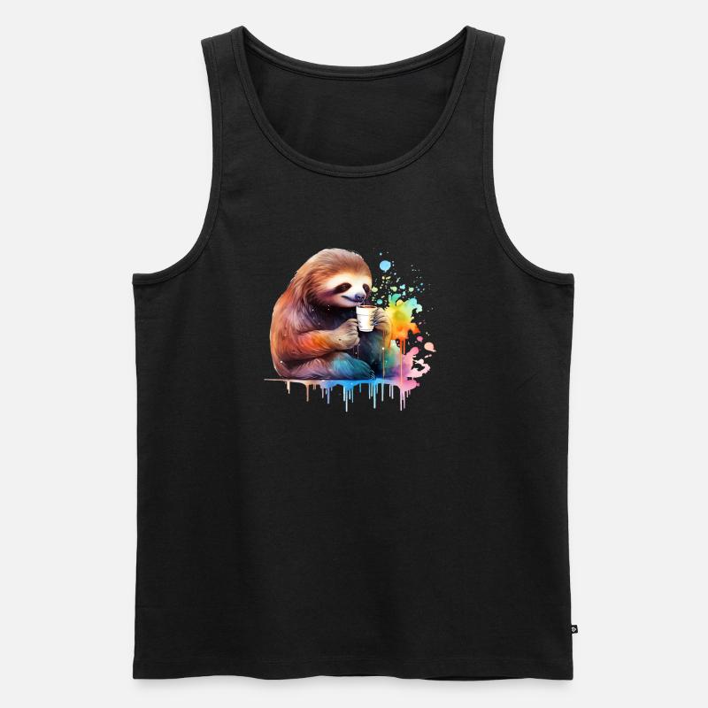 Faultier mit Kaffee - Männer Premium Bio Tank Top - Schwarz