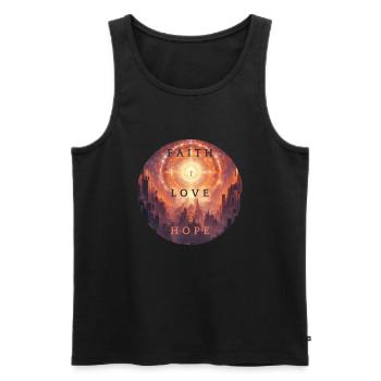 Foi, Amour, Espérance – Glaube Liebe Hoffnung - Débardeur bio Premium Homme - noir - Devant - AI Model Male 178 light (178cm)