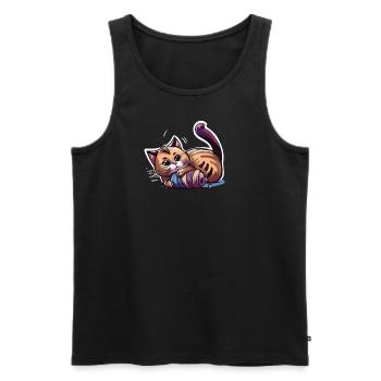 Chat jouant avec de la laine (Collection d’animaux magiques) - Débardeur bio Premium Homme - noir - Devant - AI Model Male 178 light (178cm)