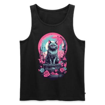 Gothic Pastel Katze mit Mond und Rosen - Männer Premium Bio Tank Top - Schwarz - Vorne - AI Model Male 178 light (178cm)