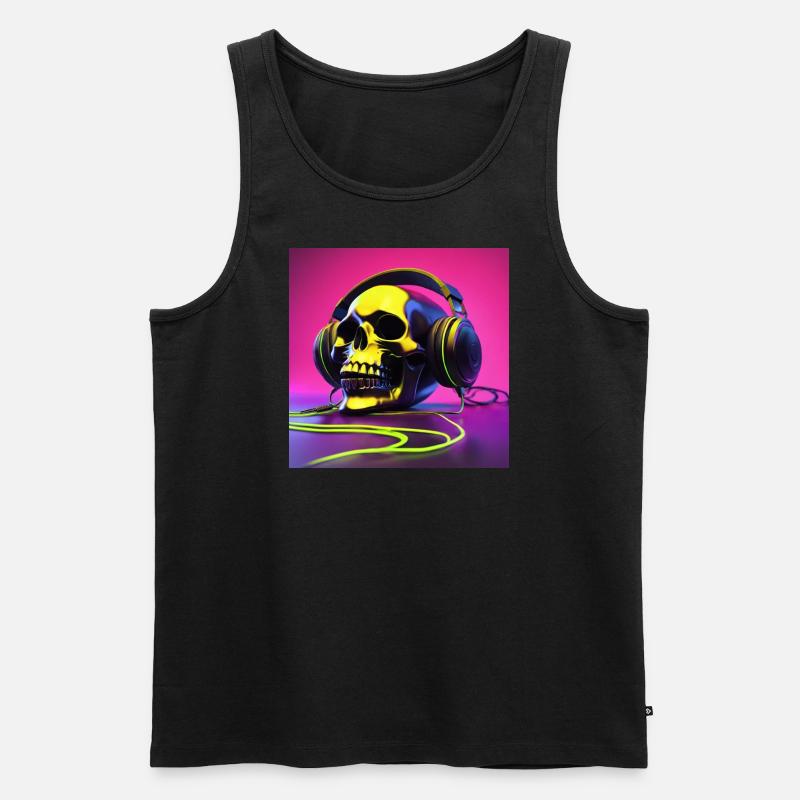 Dj Skull Totenschädel mit Dj - Kopfhörer - Männer Premium Bio Tank Top - Schwarz