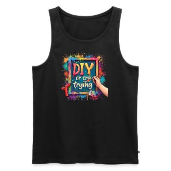 DIY or cry trying - Handwerkeln Upcycling - Men's Premium Organic Tank Top - black - Front - AI Model Male 178 light (178cm)