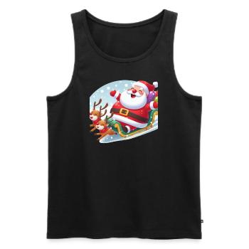 Lachender Weihnachtsmann auf Schlitten - Männer Premium Bio Tank Top - Schwarz - Vorne - Michal (187cm)
