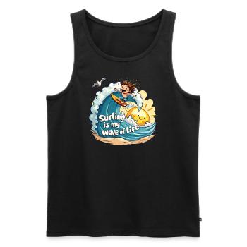 Le surf est ma vague de vie – Surfer & Ocean - Débardeur bio Premium Homme - noir - Devant - AI Model Male 178 light (178cm)