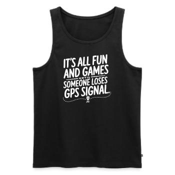 It's All Fun Until GPS Signal is Lost – Geocaching - Men's Premium Organic Tank Top - black - Front - AI Model Male 178 light (178cm)