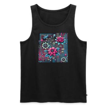 Neon Blossom – Retro-Futuristisches Blumen - Männer Premium Bio Tank Top - Schwarz - Vorne - AI Model Male 178 light (178cm)