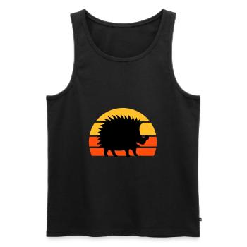 Glücklicher Igel vor einer Halbsonne - Männer Premium Bio Tank Top - Schwarz - Vorne - Michal (187cm)