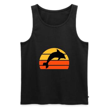 Springender Delphin vor einer geteilten Halbsonne - Männer Premium Bio Tank Top - Schwarz - Vorne - AI Model Male 178 light (178cm)