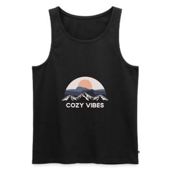 Autumn funny quote Cosy vibes blue-green brave - Men's Premium Organic Tank Top - black - Front - AI Model Male 178 light (178cm)