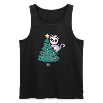 Chat de Noël - mignon sur le sapin de Noël dans la bande dessinée - Débardeur bio Premium Homme - noir - Devant - AI Model Male 178 light (178cm)