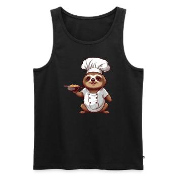 Cute Sloth Comic Chef with Chef's Hat Design - Men's Premium Organic Tank Top - black - Front - Michal (187cm)