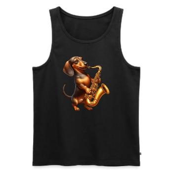 Dackel Saxofonist Jazz Musik Hund - Männer Premium Bio Tank Top - Schwarz - Vorne - Michal (187cm)