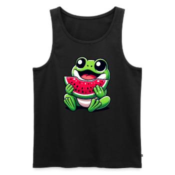 Grenouille Pastèque Fruité Drôle - Débardeur bio Premium Homme - noir - Devant - Michal (187cm)