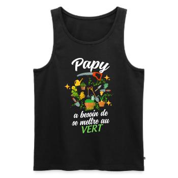 Papy Au vert Cadeau Homme Jardinier Humour - Débardeur bio Premium Homme - noir - Devant - Michal (187cm)