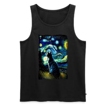 Chat de nuit étoilé Le chat de van gogh Parodie drôle - Débardeur bio Premium Homme - noir - Devant - AI Model Male 178 light (178cm)