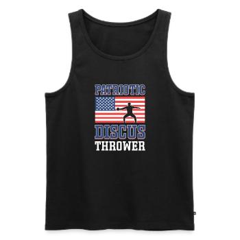 Lanceur de disque patriotique Usa Discus Thrower. - Débardeur bio Premium Homme - noir - Devant - AI Model Male 178 light (178cm)