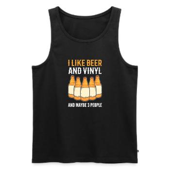 J’aime la bière et le vinyle et peut-être 3 personnes. - Débardeur bio Premium Homme - noir - Devant - Michal (187cm)