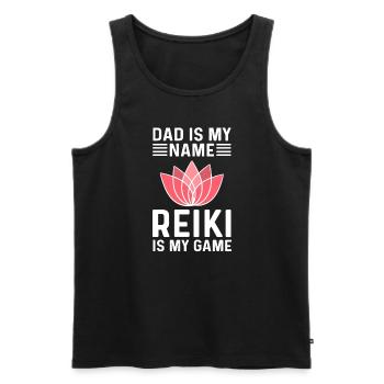 Papa est mon nom. Le Reiki est mon jeu. Reiki - Débardeur bio Premium Homme - noir - Devant - AI Model Male 178 light (178cm)