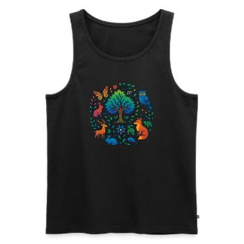 T-shirt avec des animaux de la forêt et un arbre – pour les amoureux de la nature - Débardeur bio Premium Homme - noir - Devant - Michal (187cm)