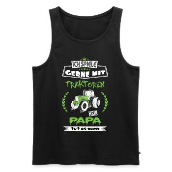 Landwirt Papa mit Traktor Vater Geschenk Tshirt - Männer Premium Bio Tank Top - Schwarz - Vorne - Michal (187cm)