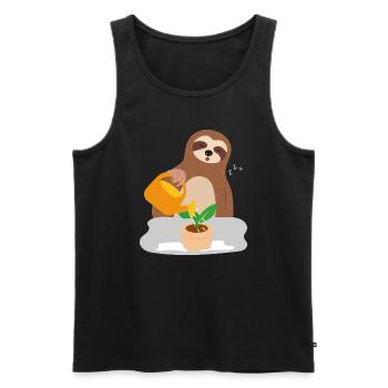 Sloth Gardening Falls Asleep Ironic Cute Sloth - Men's Premium Organic Tank Top - black - Front - AI Model Male 178 light (178cm)