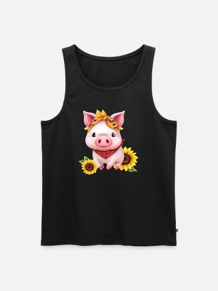 Schwein mit Bandana und Sonnenblume, Charmantes - Männer Premium Bio Tank Top - Schwarz
