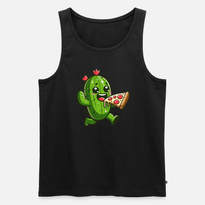 Süßer Kaktus Pizza Herz Comic - Männer Premium Bio Tank Top - Schwarz