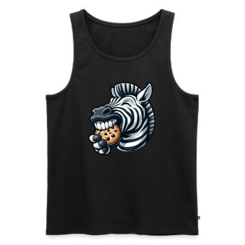 Cute Zebra with Cookie Cartoon Illustration - Men's Premium Organic Tank Top - black - Front - Michal (187cm)