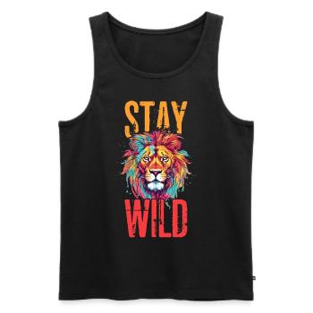 Lion Stay Wild Lion Head Predator Art coloré - Débardeur bio Premium Homme - noir - Devant - AI Model Male 178 light (178cm)