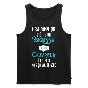 C'est compliqué d'être Bogosse et Couvreur - Débardeur bio Premium Homme - noir - Devant - Michal (187cm)