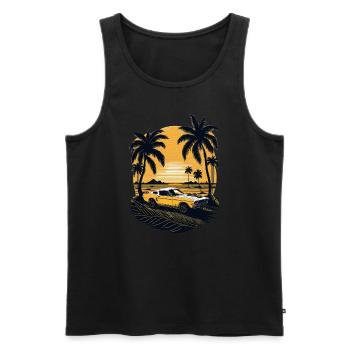Golden Sunset Illuminates the Tranquil Beach - Men's Premium Organic Tank Top - black - Front - AI Model Male 178 light (178cm)