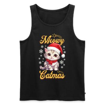 Chat Noël Joyeux Miaou Catmas Moche Mignon - Débardeur bio Premium Homme - noir - Devant - Michal (187cm)