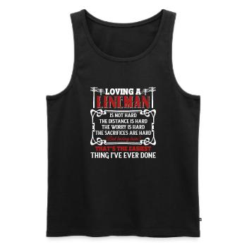 Lineman Loving A Lineman Is Not Hard - Men's Premium Organic Tank Top - black - Front - Michal (187cm)