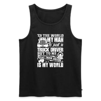 Truck Driver Truck Driver Man Is My World - Men's Premium Organic Tank Top - black - Front - Michal (187cm)