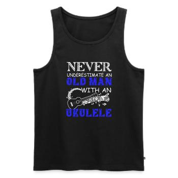 Never Underestimate An Old Man With An Ukulele - Men's Premium Organic Tank Top - black - Front - Michal (187cm)