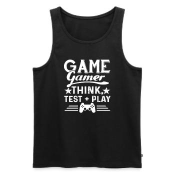 Gamer Think Test Play - Men's Premium Organic Tank Top - black - Front - Michal (187cm)