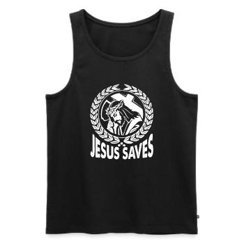 Jesus Saves Whole Lives - Men's Premium Organic Tank Top - black - Front - AI Model Male 178 light (178cm)