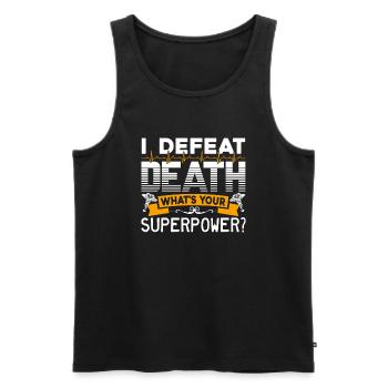 EMT I Defeat Death - Men's Premium Organic Tank Top - black - Front - Michal (187cm)