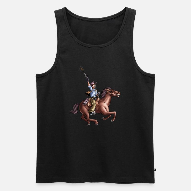 Comic Cowboy auf Pferd - Männer Premium Bio Tank Top - Schwarz