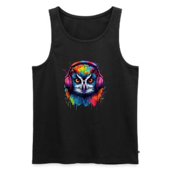 Eule Nachteule Techno Party Tier DJ - Männer Premium Bio Tank Top - Schwarz - Vorne - AI Model Male 178 light (178cm)