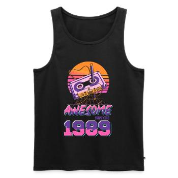 Retro Kassette Neon 1989 Design - Männer Premium Bio Tank Top - Schwarz - Vorne - AI Model Male 178 light (178cm)