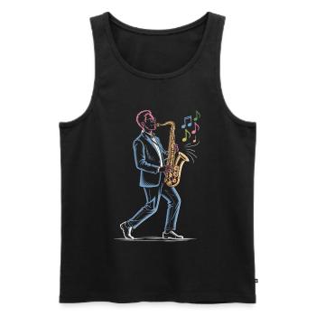 Saxophoniste jouant une impression artistique au saxophone - Débardeur bio Premium Homme - noir - Devant - AI Model Male 178 light (178cm)